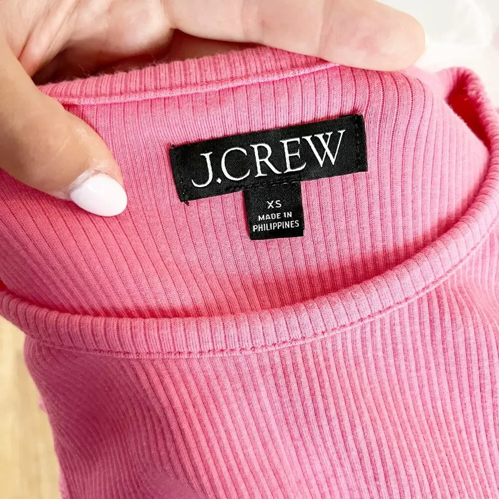 J. Crew Vintage Rib Ruffle Sleeve Shirt Tank Top Pink XS
